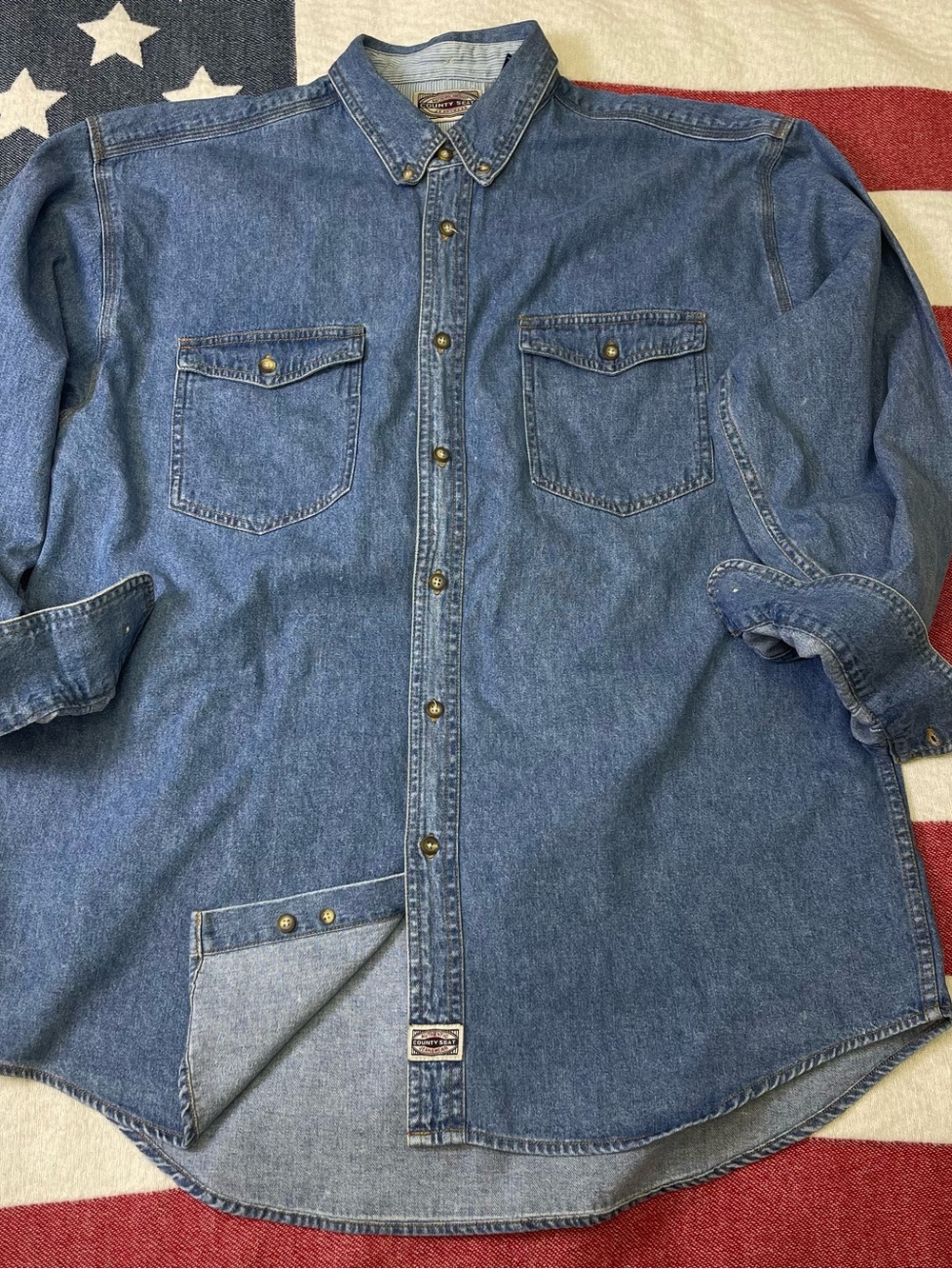 County Seat Western Jeanswear Men's Blue Denim Long Sleeve Cotton Shirt